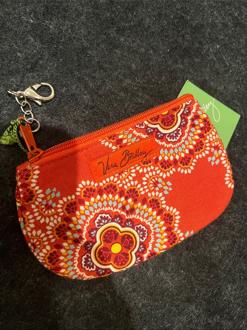 Vera Bradley Orange Floral Zip Key Pouch